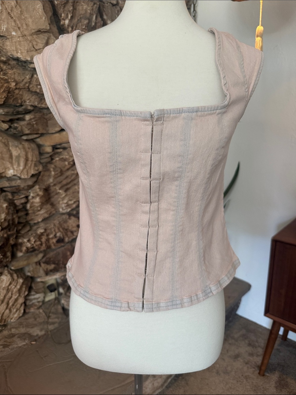 Free People Square-Neck Sleeveless Corset Top - Light Blush